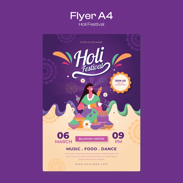 Plantilla de flyer para el holi festival