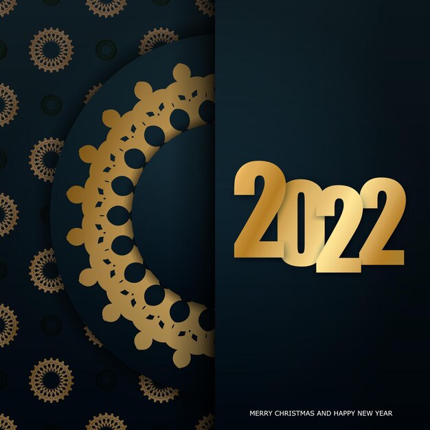Plantilla de folleto 2022 Feliz Navidad Azul oscuro Patrón de oro de lujo