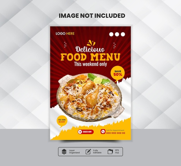 Una plantilla de folleto de alimentos vectoriales para una cadena de comida rápida o restaurante