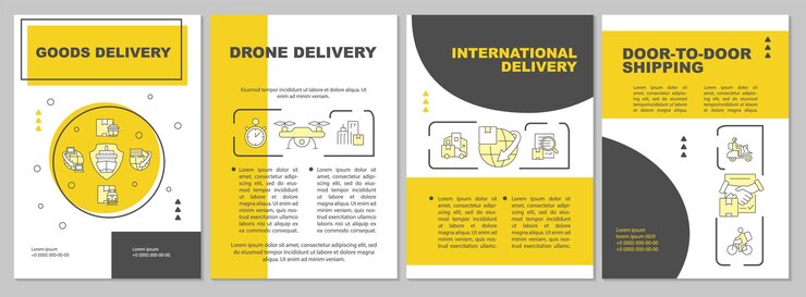 Vector plantilla de folleto amarillo de entrega de mercancías.