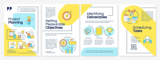 Plantilla de folleto azul y amarillo de planificación de proyectos