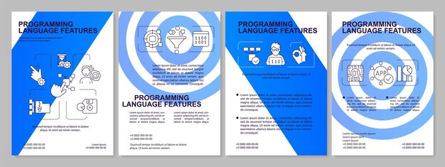 Plantilla de folleto azul con características de lenguaje de programación