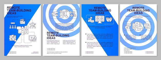 Plantilla de folleto azul de ideas de trabajo en equipo remoto Cooperación en línea Diseño de folleto con iconos lineales 4 diseños vectoriales para presentación de informes anuales Fuentes Arial Myriad ProRegular utilizadas
