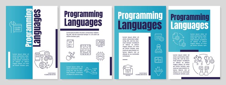Vector plantilla de folleto azul de lenguajes de programación