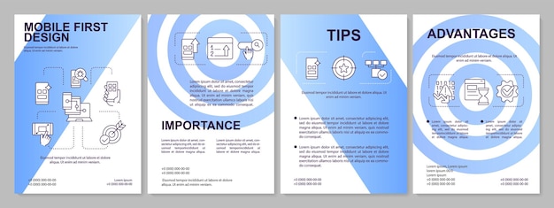 Vector plantilla de folleto azul de primer proceso de diseño móvil