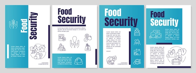 Plantilla de folleto azul de seguridad alimentaria alimentos accesibles y asequibles diseño de folletos con iconos lineales 4 diseños vectoriales para presentación de informes anuales anton latofuentes regulares utilizadas