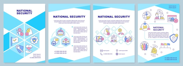 Plantilla de folleto azul de seguridad nacional diseño de folleto de protección estatal con iconos lineales 4 diseños vectoriales para presentación de informes anuales fuentes arialblack myriad proregular utilizadas