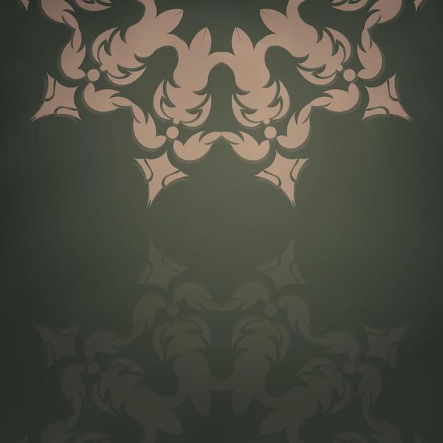 Plantilla de folleto de color verde con lujoso patrón marrón para su diseño.