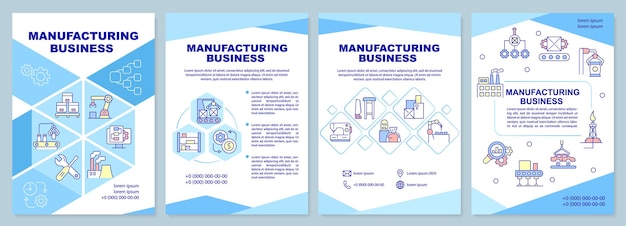 Plantilla de folleto comercial de fabricación producción de bienes diseño de folleto con iconos lineales 4 diseños vectoriales para presentación de informes anuales fuentes arialblack myriad proregular utilizadas