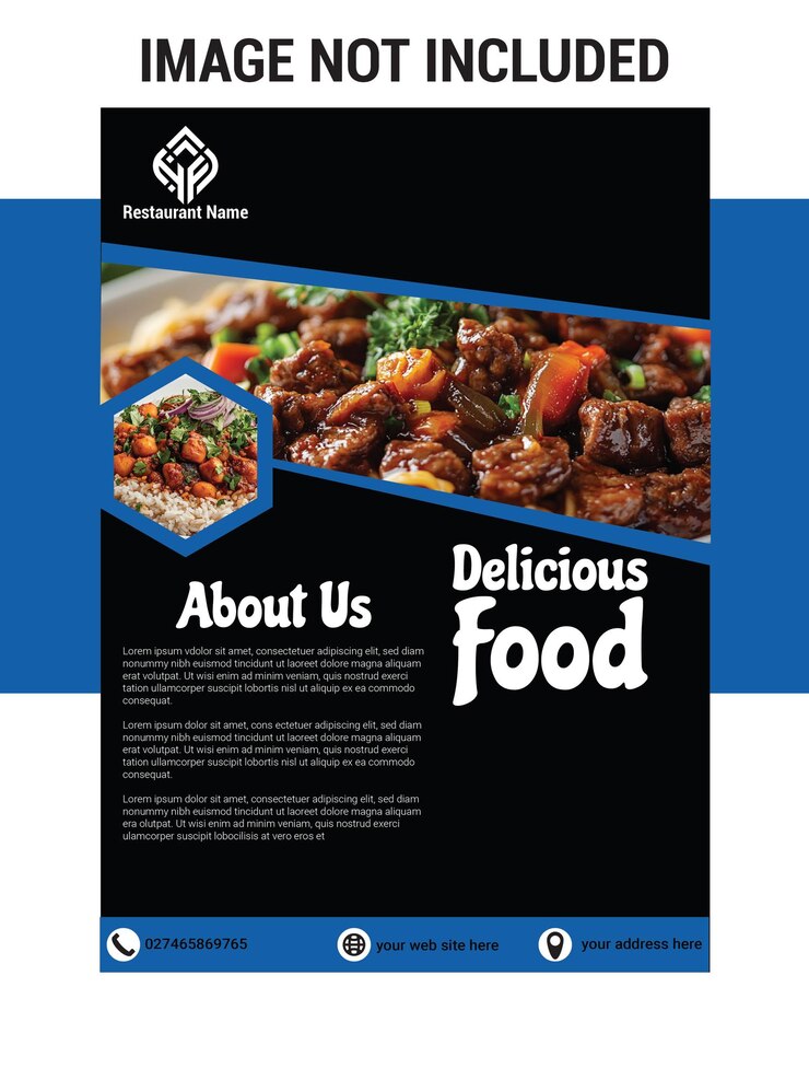 Vector plantilla de folleto de comida deliciosa con sección sobre nosotros psd editable para restaurantes y cafés