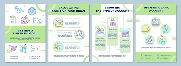 Plantilla de folleto de cuentas de ahorro para la jubilación. Elección del tipo de cuenta. Folleto, folleto, impresión de folletos, diseño de portada con iconos lineales. Diseños vectoriales para presentación, informes anuales, páginas publicitarias.
