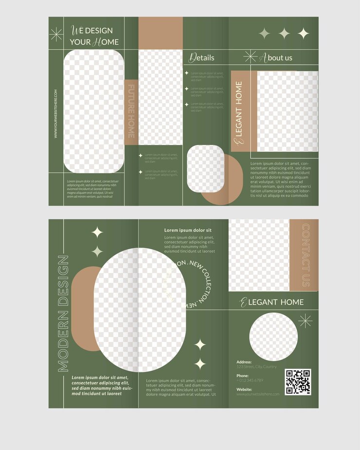 Vector plantilla de folleto de diseño de interiores geometría a cuadros triples