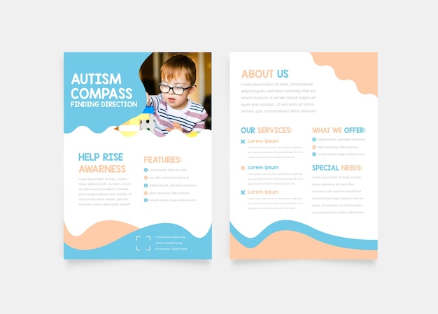 plantilla de folleto doble de autismo Morden Diseño vectorial de folleto creativo y profesional