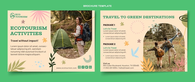 Vector plantilla de folleto de ecoturismo dibujado a mano