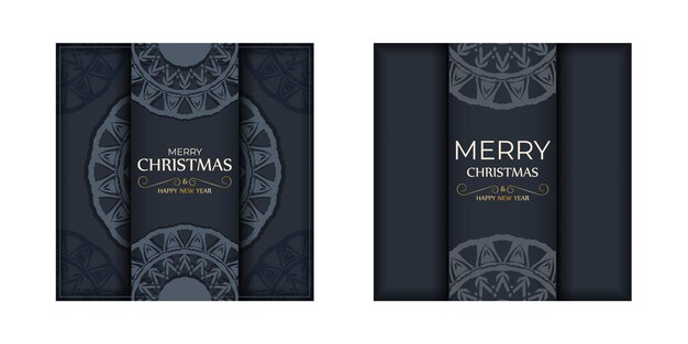 Plantilla de folleto Feliz Navidad y Feliz Año Nuevo en color azul oscuro con patrón azul de lujo