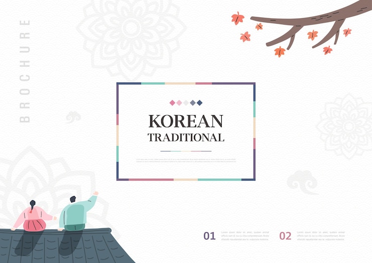 Vector plantilla con folleto de fondo de patrón de tradición coreana