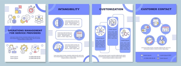 Plantilla de folleto de gestión de operaciones para proveedores de servicios. folleto, folleto, impresión de folletos, diseño de portada con iconos lineales. diseños vectoriales para presentación, informes anuales, páginas publicitarias.
