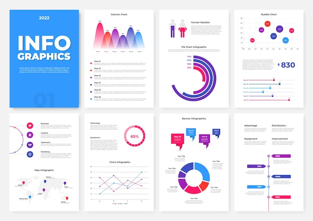 Plantilla de folleto infográfico páginas a4 con diagramas de gráficos y elementos de flujo de trabajo concepto de visualización de datos comerciales ilustración vectorial para el sitio web de informes estadísticos de presentación