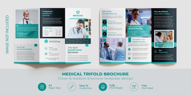 Plantilla de folleto médico triplo limpio e informativo para los proveedores de atención médica