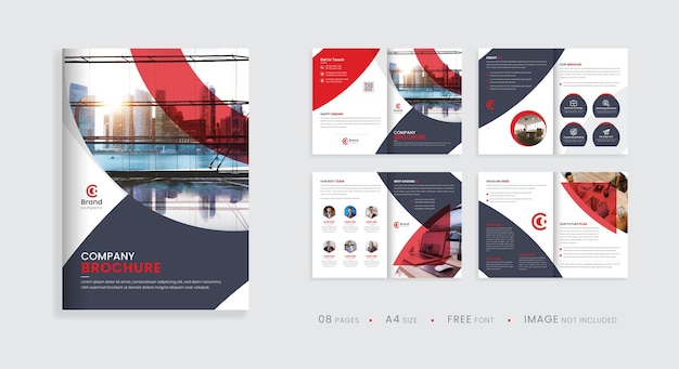Plantilla de folleto de perfil de empresa diseño de folleto de varias páginas en forma de color rojo vector premium