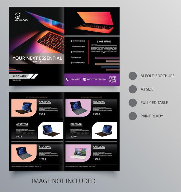 Plantilla de folleto plegable para catálogo de venta de productos de tienda de informática