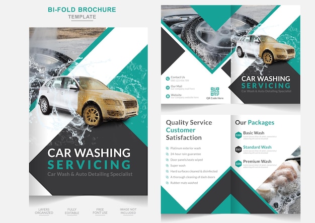 Vector plantilla de folleto plegable de diseño de folleto de servicio de limpieza de folleto plegable de lavado de autos moderno