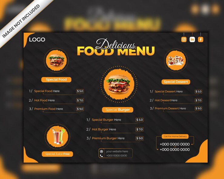Plantilla de folleto plegable de menú de comida y restaurante