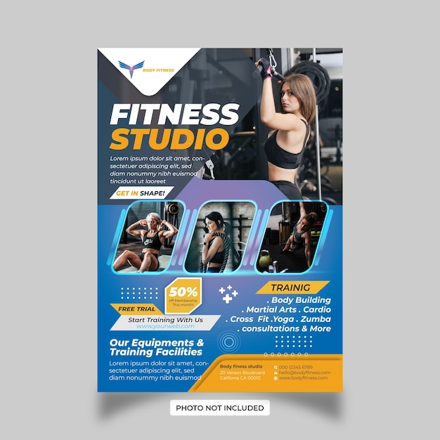 Plantilla de folleto y póster de gimnasio fitness