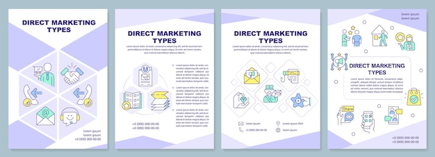 Vector plantilla de folleto púrpura de tipos de marketing directo