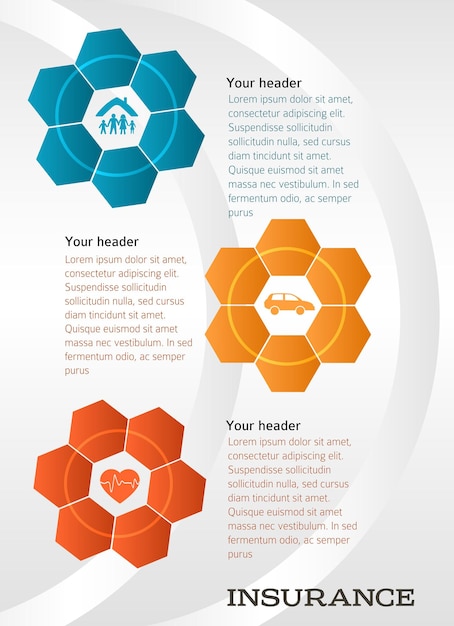 Vector plantilla de folleto de seguro de concepto de flor tecno