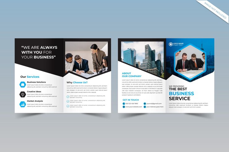 Plantilla de folleto de soluciones empresariales bifold en vector