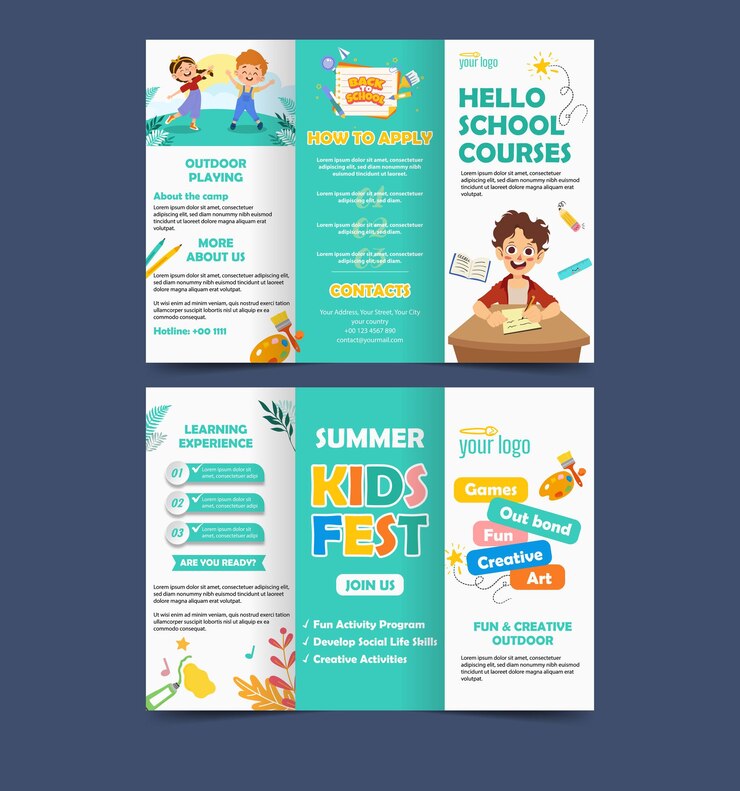 Vector plantilla de folleto trifold para niños de la escuela