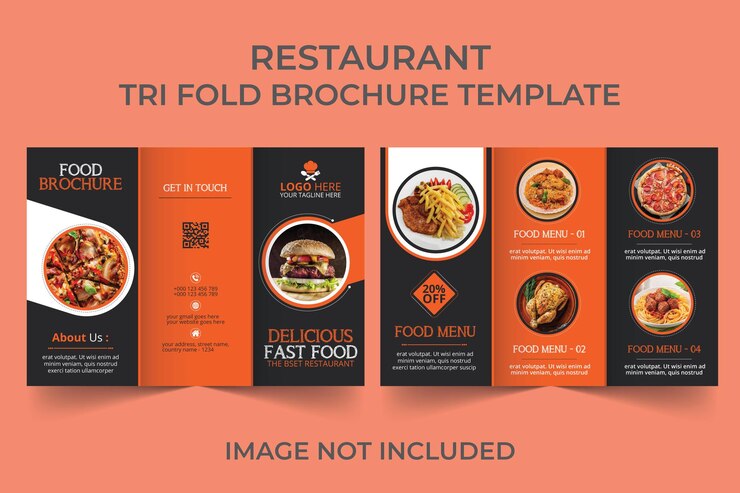 Vector plantilla de folleto triples de alimentos vectoriales folleto de menú de comida rápida para el diseño de alimentos vectoriales de restaurantes