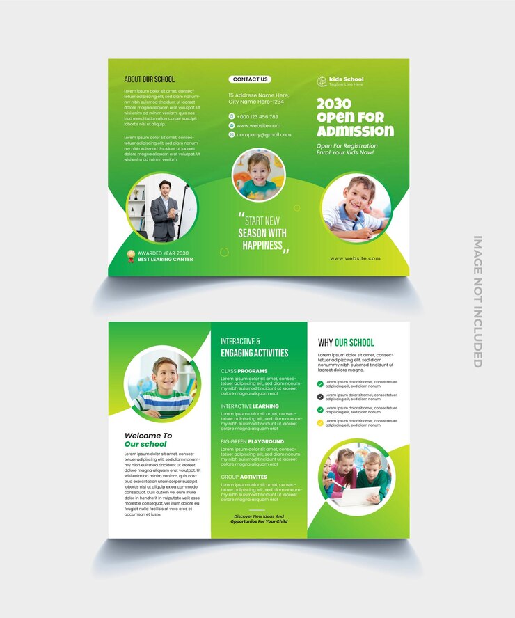 Plantilla de folleto tríptico de admisión escolar para niños