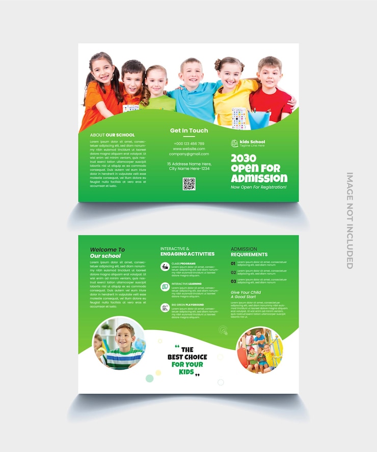 Plantilla de folleto tríptico de admisión escolar para niños