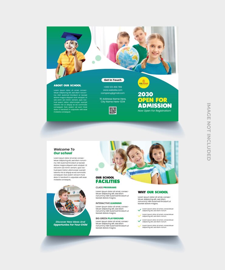 Plantilla de folleto tríptico de admisión escolar para niños