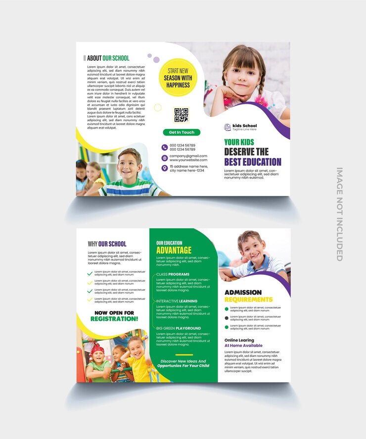 Plantilla de folleto tríptico de admisión escolar para niños