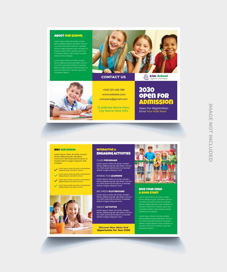 Plantilla de folleto tríptico de admisión escolar para niños