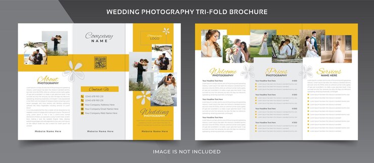 Plantilla para folleto tríptico de fotografía de bodas
