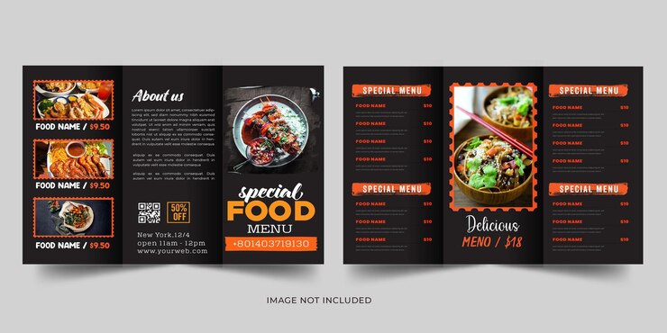 Vector plantilla de folleto tríptico de menú de comida de restaurante vector premium