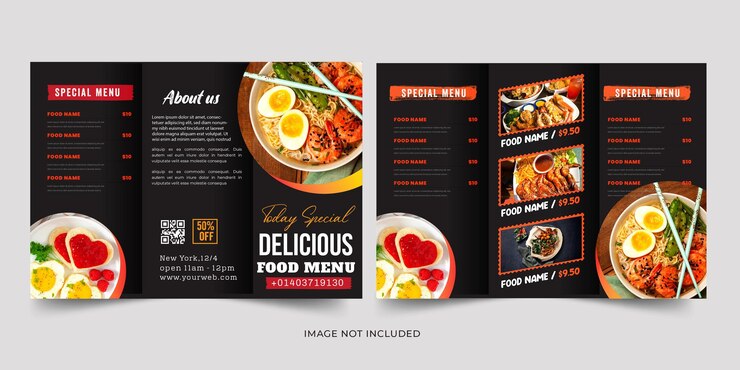 Vector plantilla de folleto tríptico de menú de restaurante vector premium