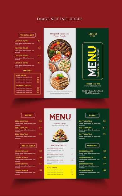 Plantilla de folleto tríptico de menú de restaurante