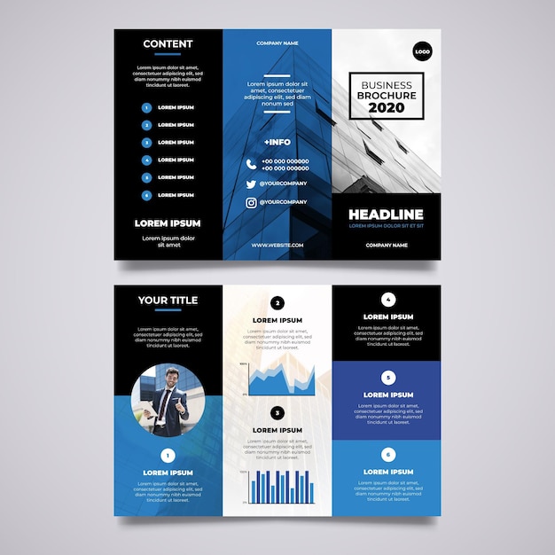 Vector plantilla de folleto tríptico mínimo con foto