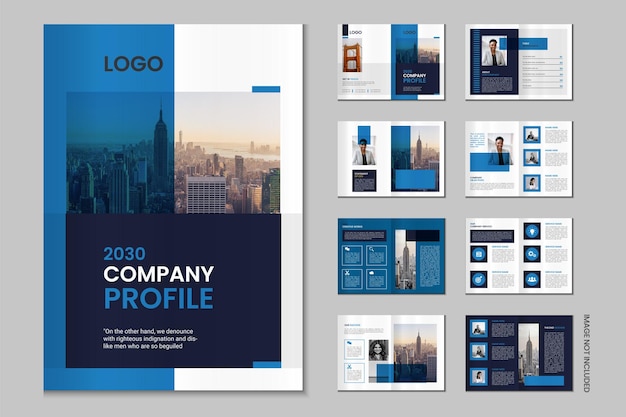 Plantilla de folleto de varias páginas de perfil de empresa incluye portada vertical presentación en formato a4 l