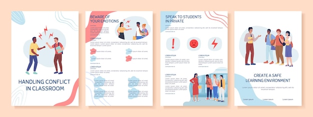 Plantilla de folleto de vector plano de conflicto en el aula