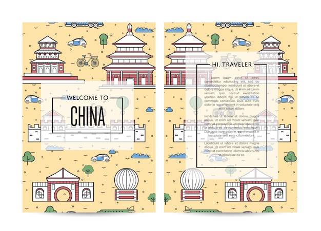 Plantilla de folleto de viaje de China en estilo lineal