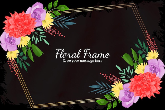 Plantilla de fondo de acuarela de marco floral romántico vector gratuito