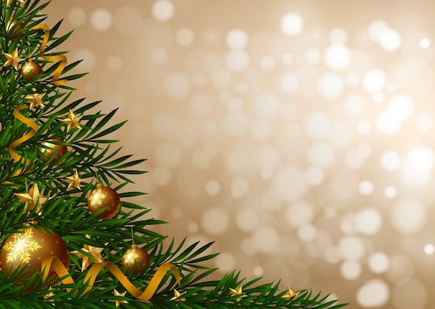 Plantilla de fondo con árbol de Navidad y adornos