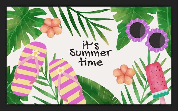 Vector plantilla de fondo de banner de la temporada de verano tropical en acuarela