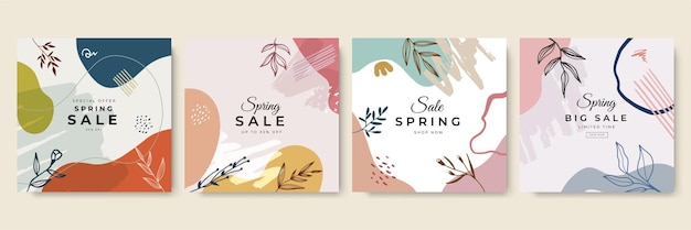 Plantilla de fondo de banner de venta de primavera con flores de colores Se puede usar tarjeta de redes sociales cupón papel tapiz folletos invitación carteles folleto